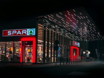 supermarket illuminated at night