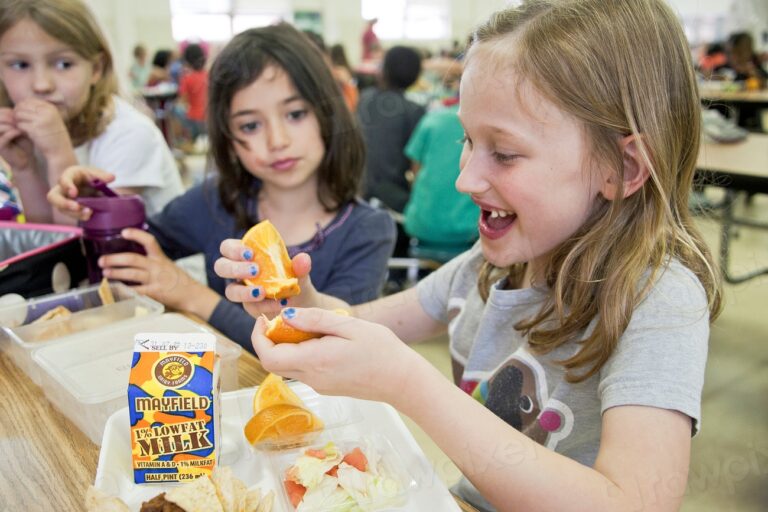 Girls having lunch at canteen