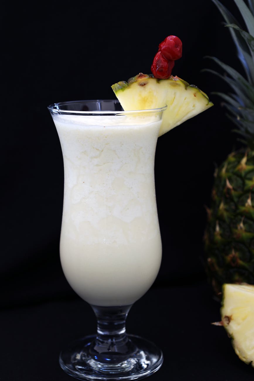 close up of a glass of pina colada