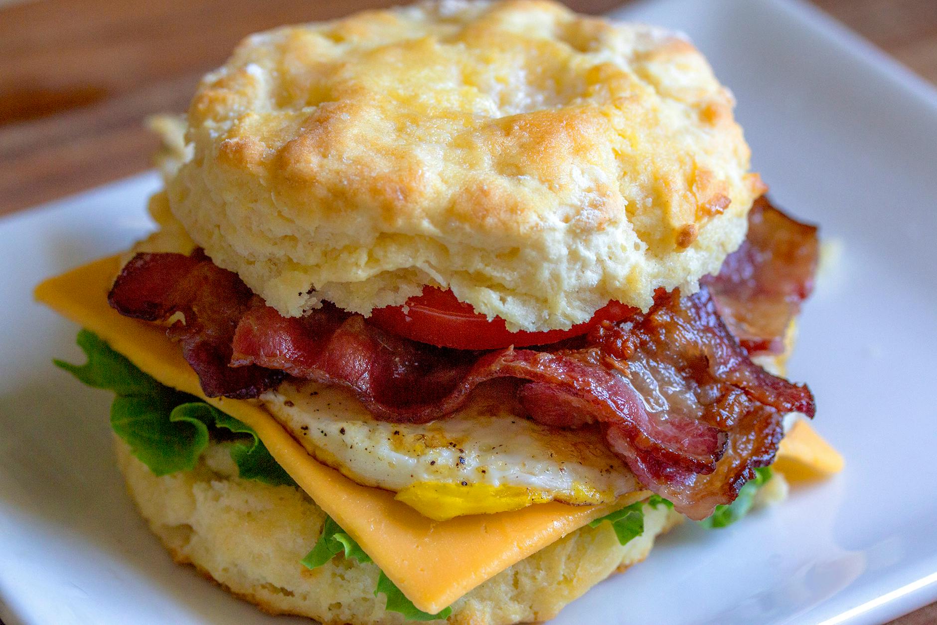 bacon sandwich on plate