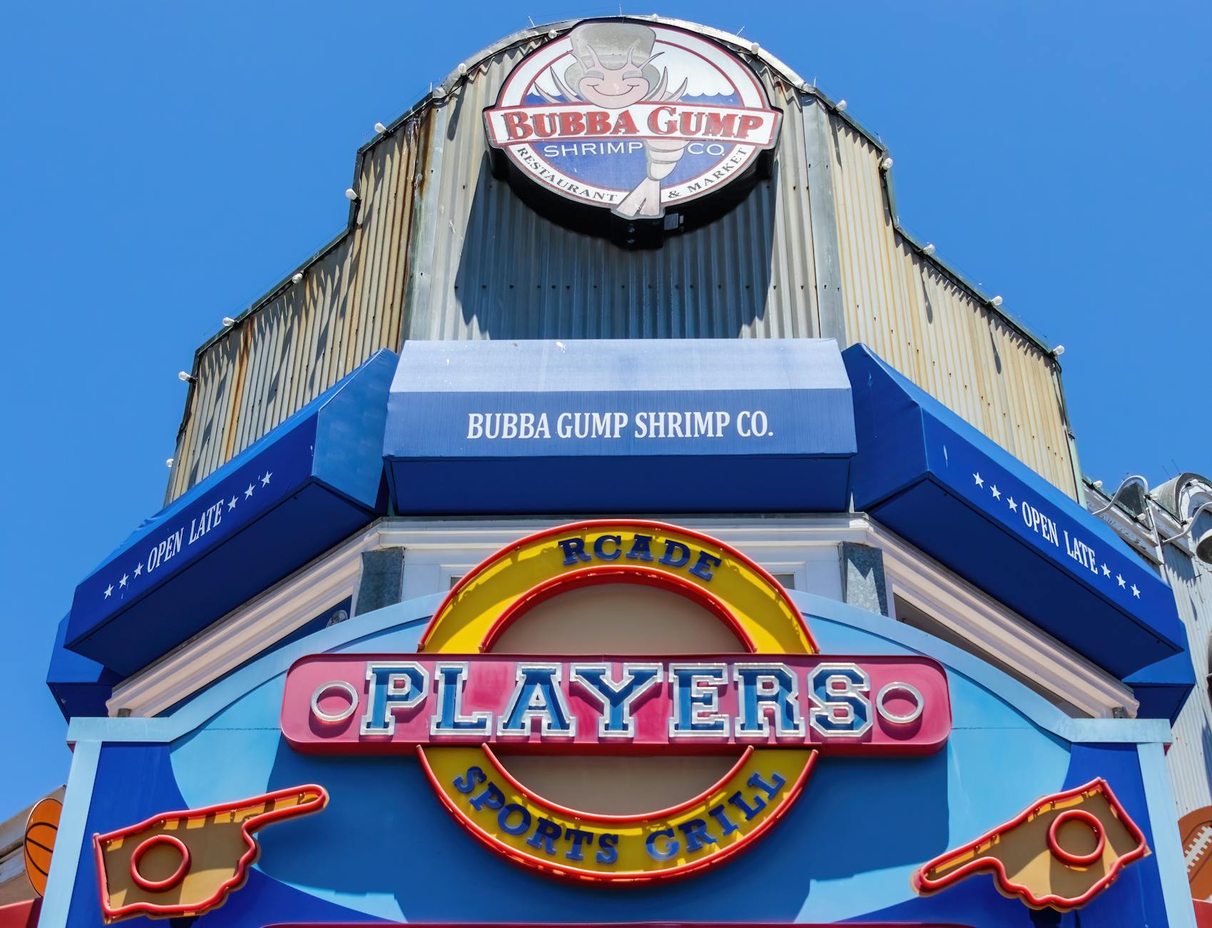 bubba gump logo on building facade