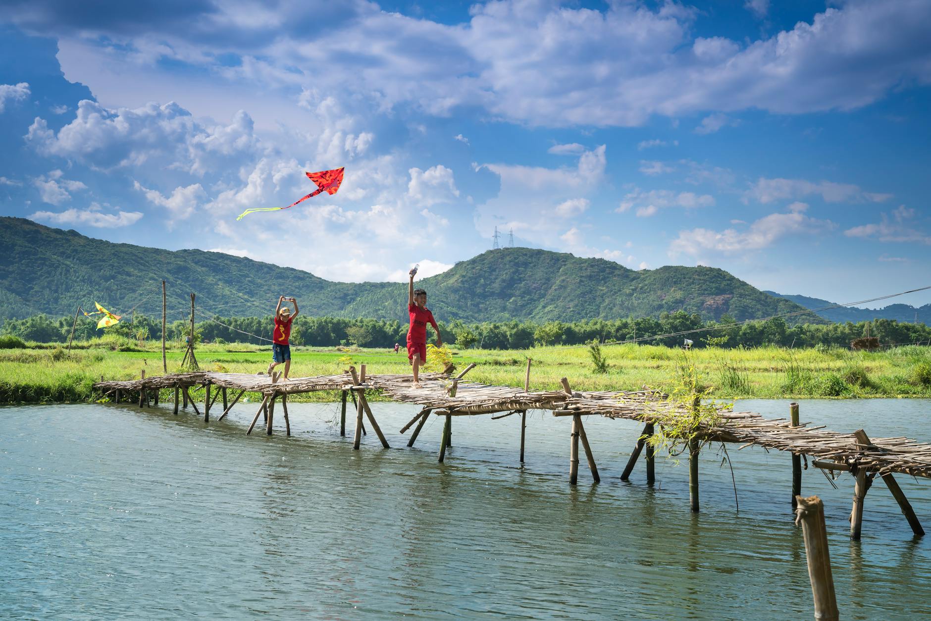 people standing on wooden dock