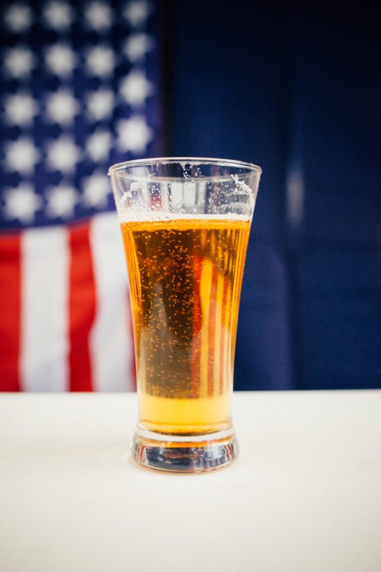 refreshing glass of beer with american flag