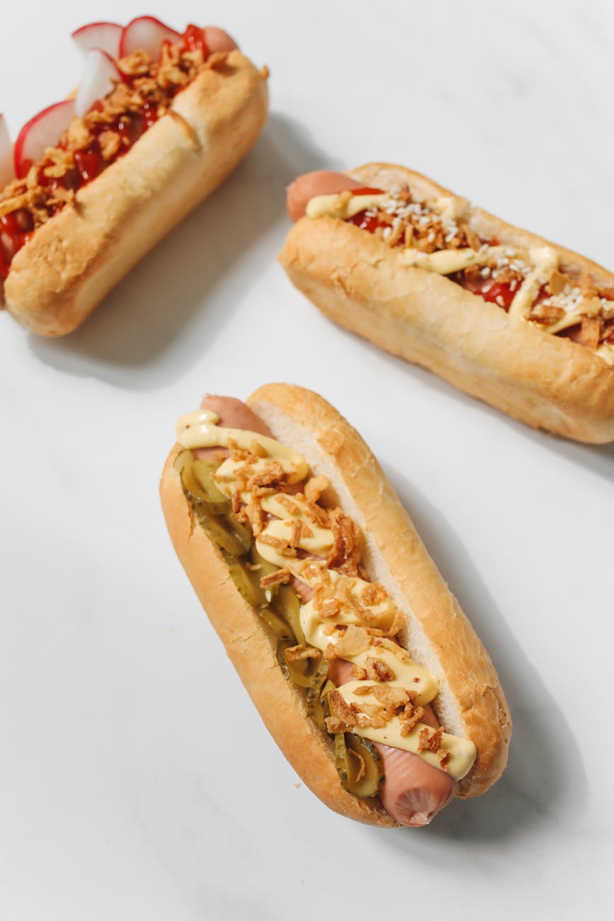 hotdog sandwiches on white background
