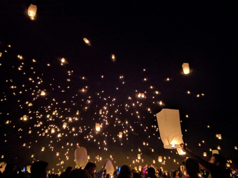 sky lanterns on mid air