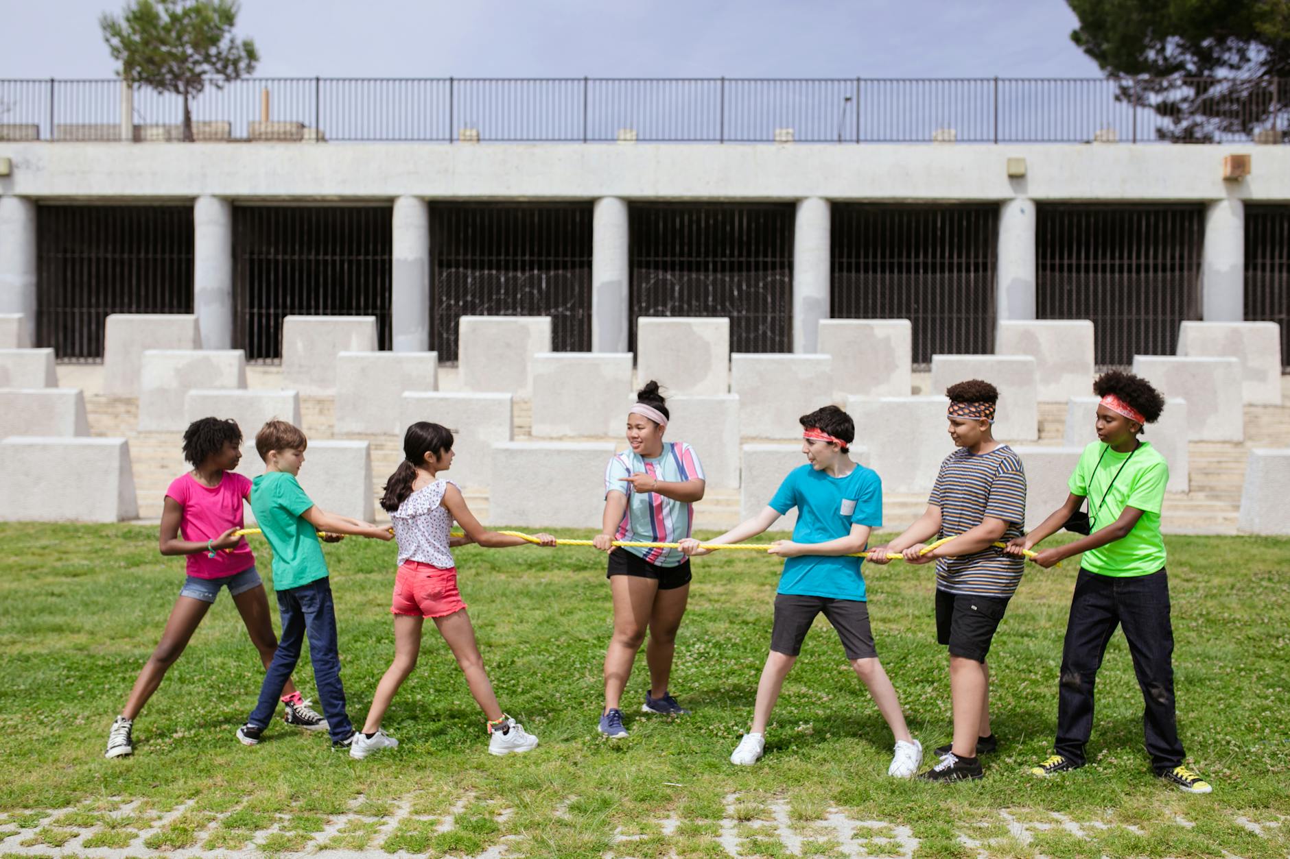 children playing tug of war