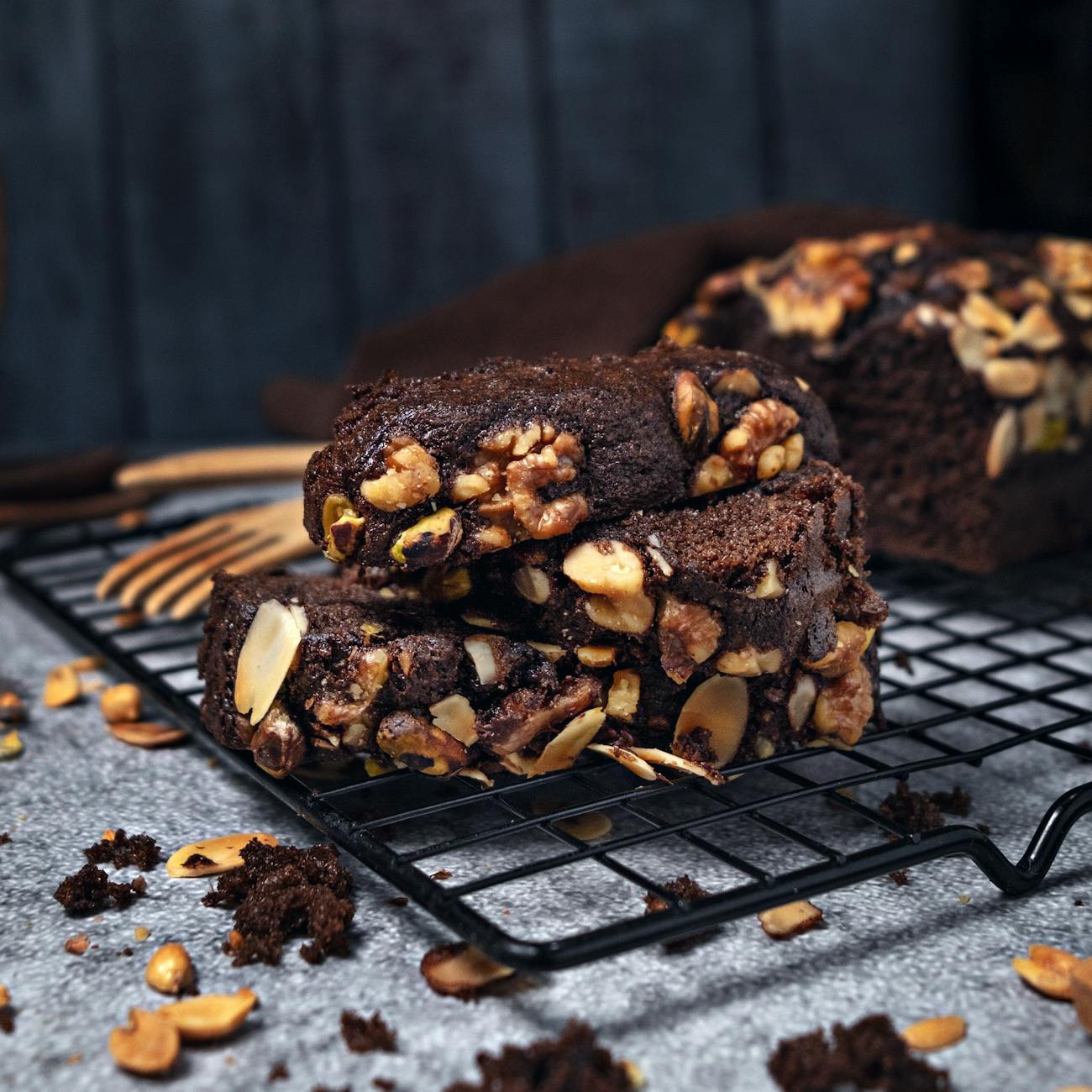 freshly baked chocolate bread with nuts