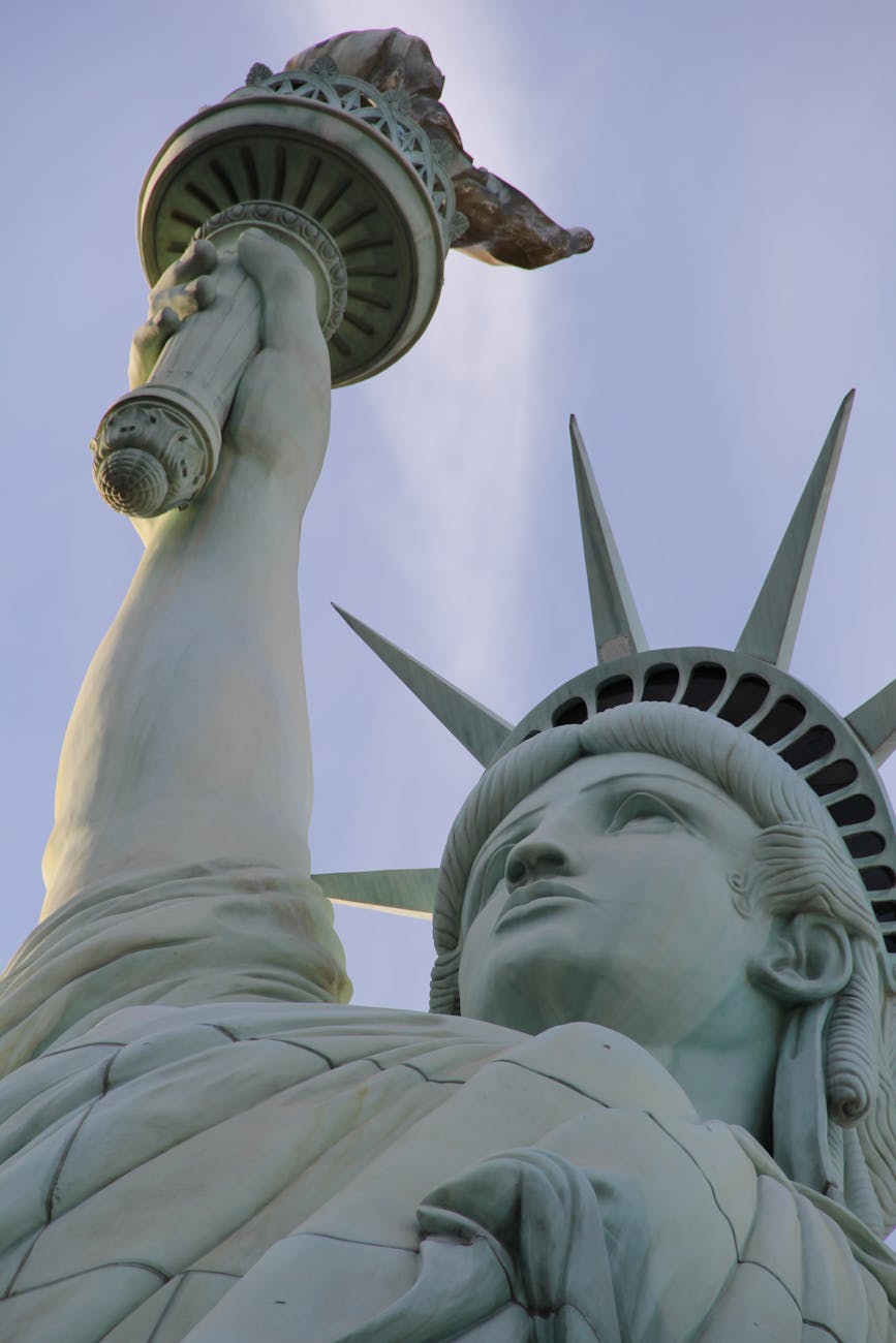 statue of liberty under blue skies