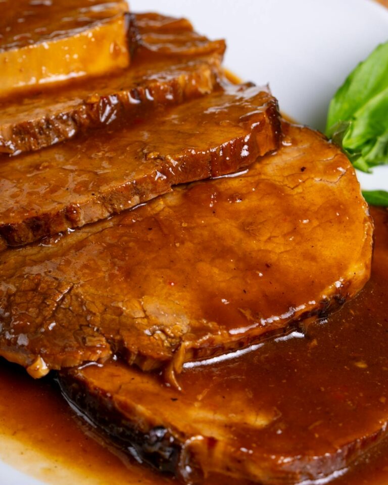 savory roast beef slices with rich gravy