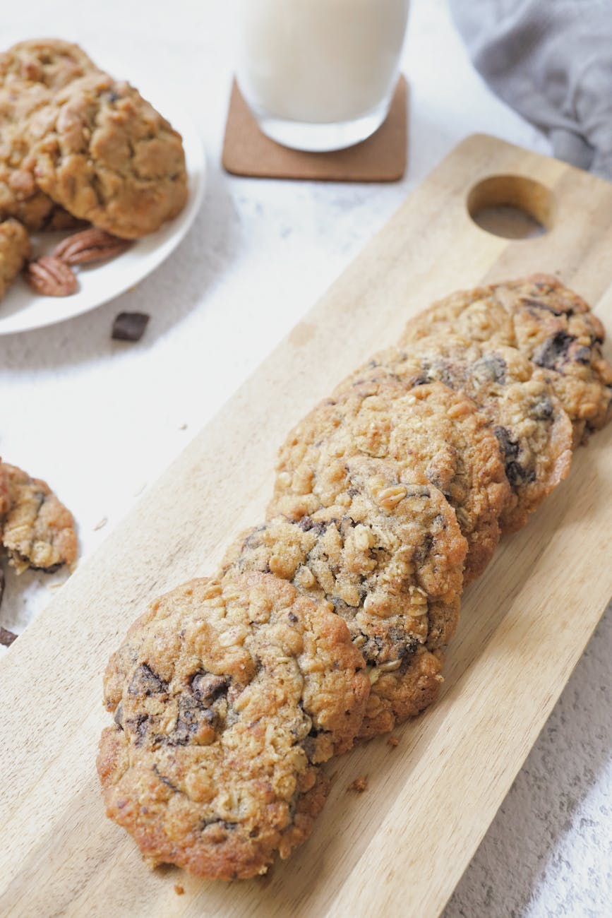 cookies on wooden chopping board