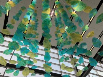 Hanging decorations in a lobby