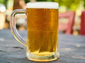 beer filled mug on table