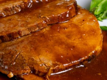 savory roast beef slices with rich gravy