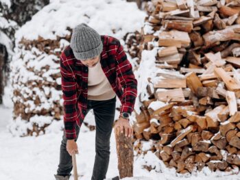 man chopping woods with an axe