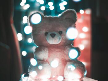 bokeh photography of pink bear plush toy